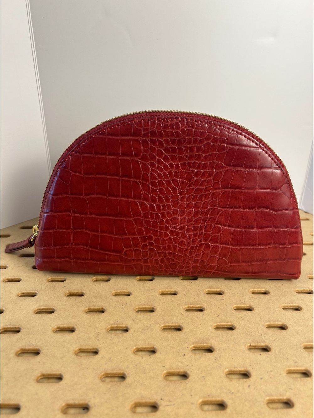 Banana Repulbic Burgundy Crocodile Embossed Leather Half-Moon Shaped Pouch